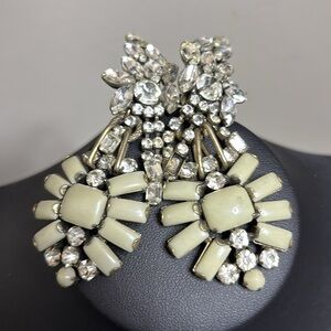 Lu Lu Frost J. Crew Clear Crystal Green Stone Gold Chandelier Drop Earrings​